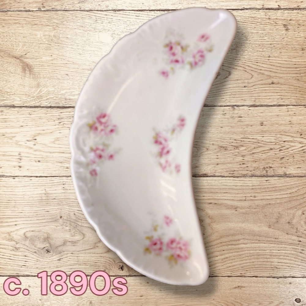 Antique Austria Bone Dish Pink Roses Floral Porcelain PH Leonard 1890s Victorian